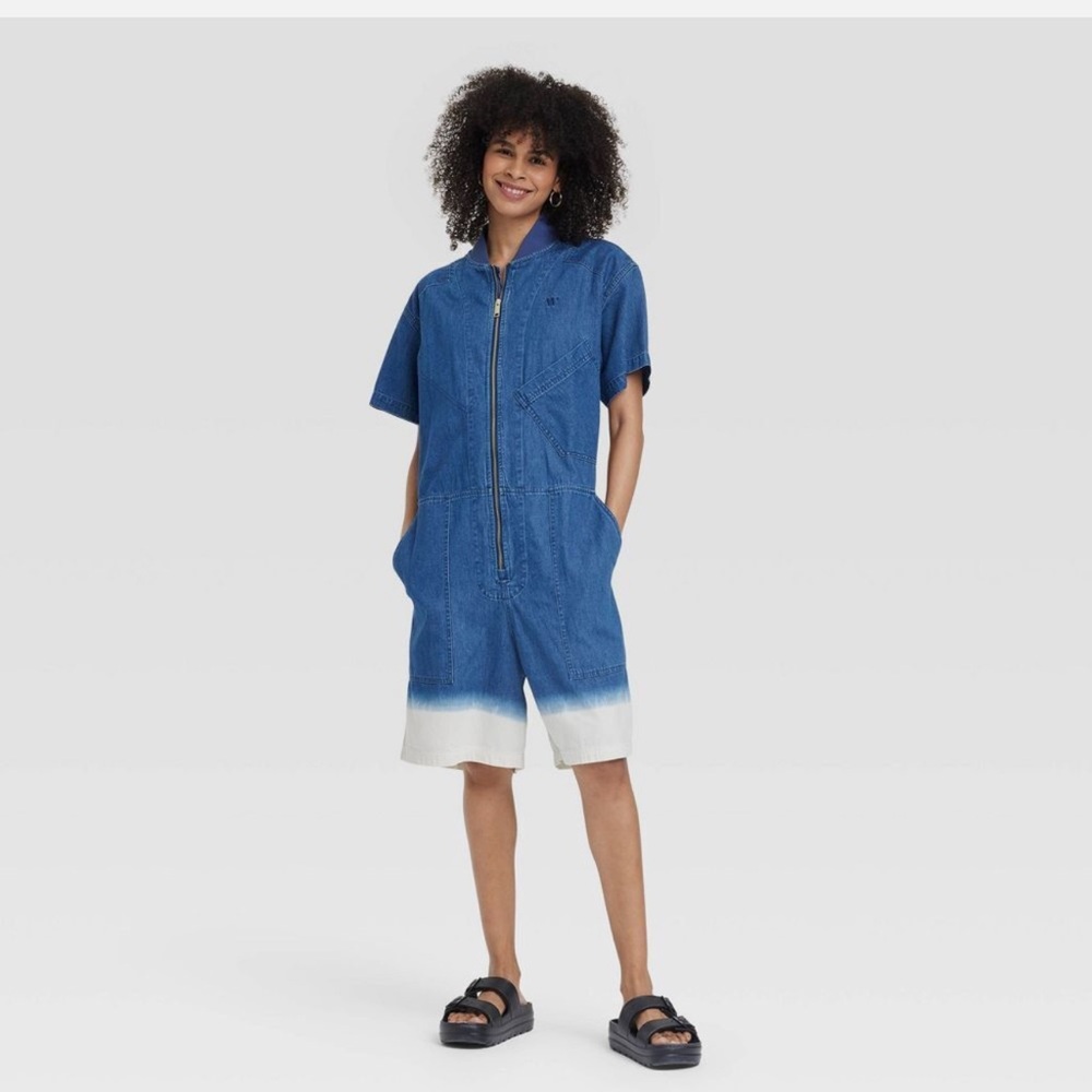 Women’s/Mens  Houston White Denim Loose Jumpsuit Rompers Shortalls